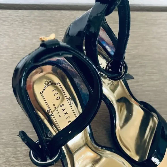 Ted Baker London Black Patent Strappy Stiletto Heels - Picture 7 of 9